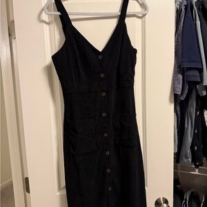 Casual Black Button-Down corduroy Dress